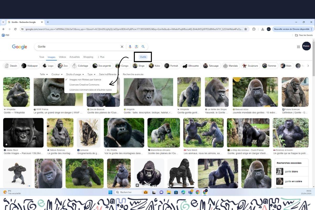 Recherche images libre de droit sur Google Image